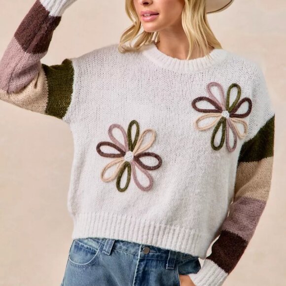 BiBi Flower Color Block Sweater - Picture 3 of 11